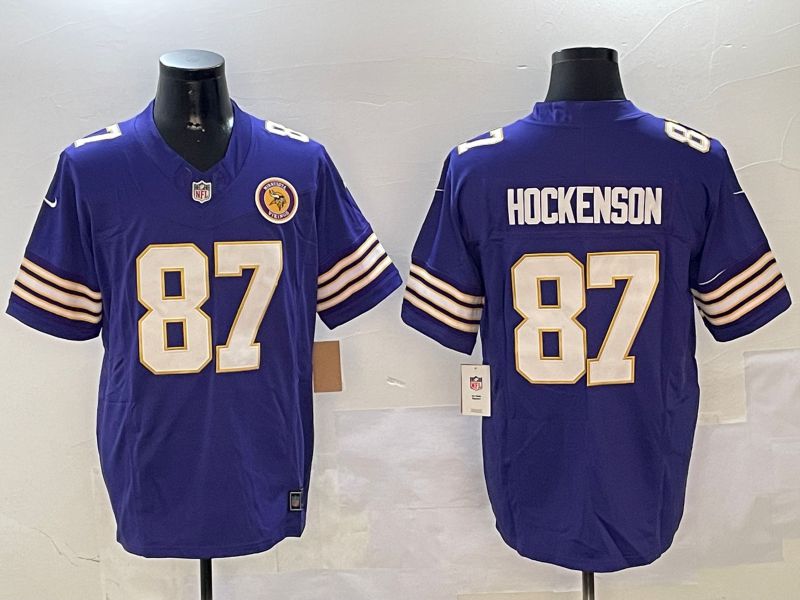 Men Minnesota Vikings #87 Hockenson Purple Throwback Three generation 2024 Nike Limited NFL Jersey style 2->minnesota vikings->NFL Jersey